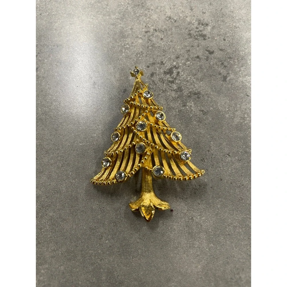 Vintage Christmas Brooch Lot 5pc Santa Snowman Poinsettia Christmas‎ Tree Pins